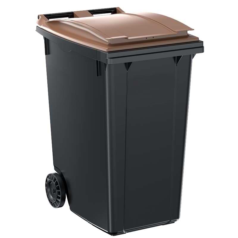 Conteneur à déchets 2 roues 360L - Cuve grise - Couvercle marron