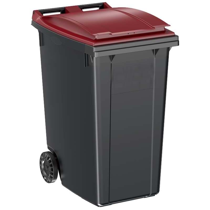 Conteneur à déchets 2 roues 360L - Cuve grise - Couvercle rouge