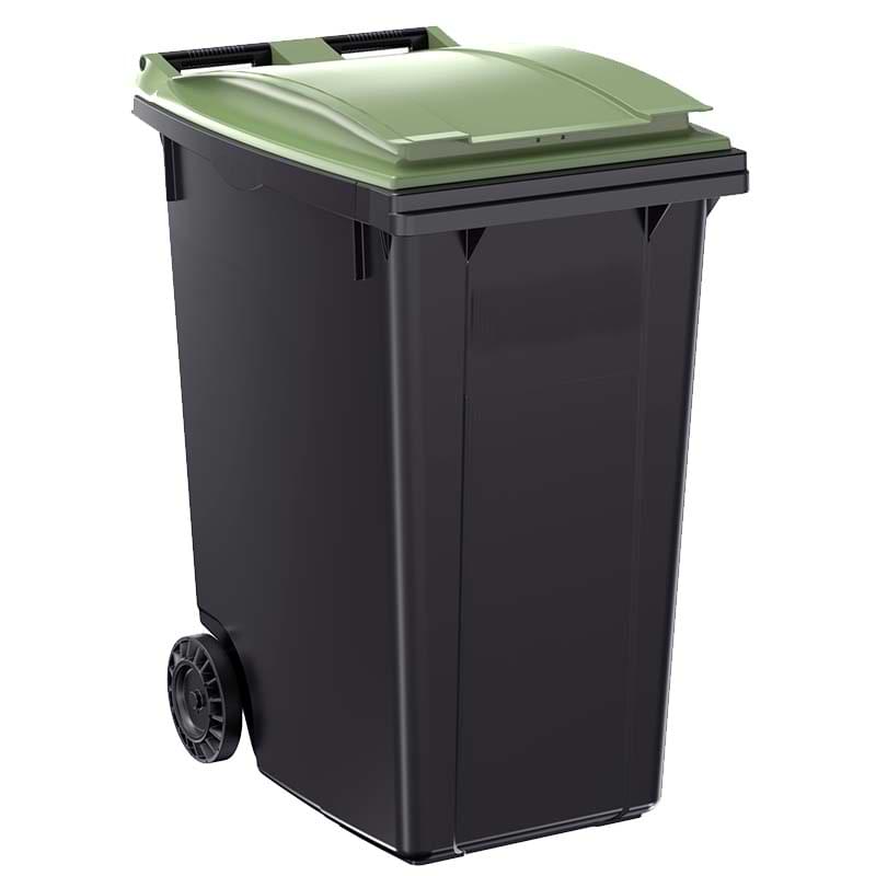 Conteneur à déchets 2 roues 360L - Cuve grise - Couvercle vert