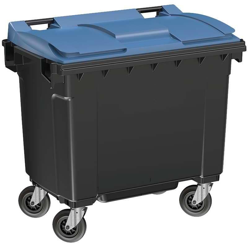 Conteneur à déchets 4 roues 660L - Cuve grise - Couvercle bleu