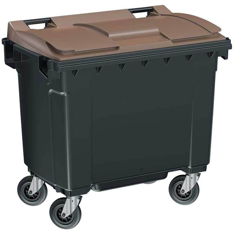 Conteneur à déchets 4 roues 660L - Cuve grise - Couvercle marron