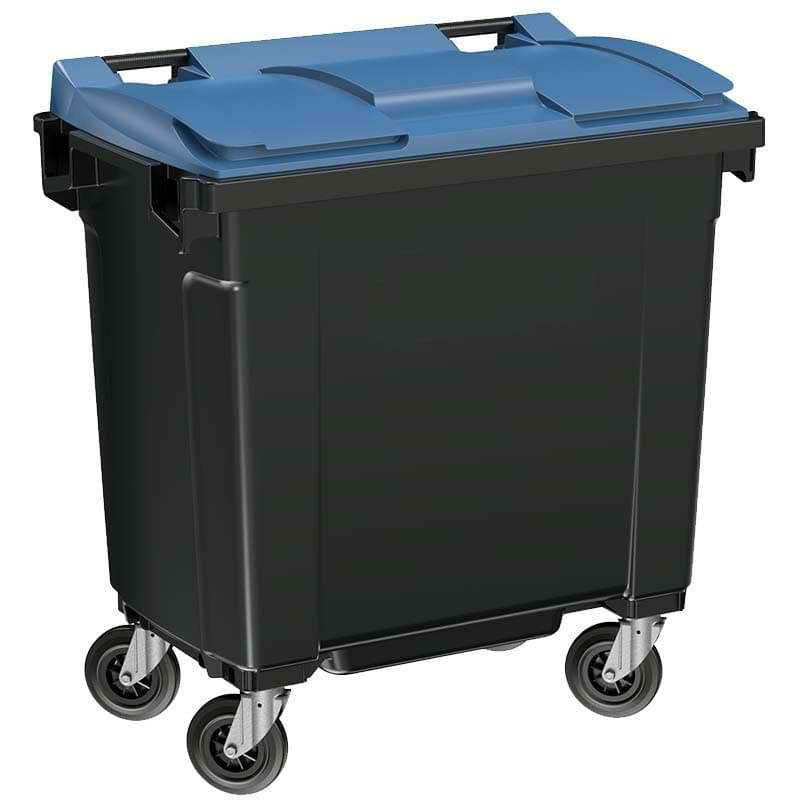 Conteneur à déchet 4 roues 770L - Cuve grise - Couvercle bleu