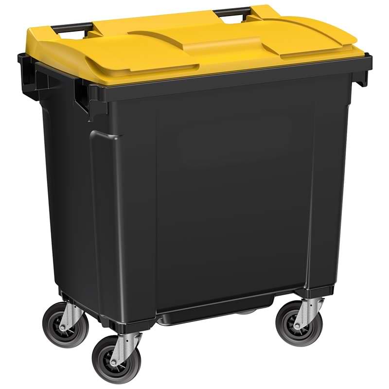 Conteneur à déchet 4 roues 770L - Cuve grise - Couvercle jaune