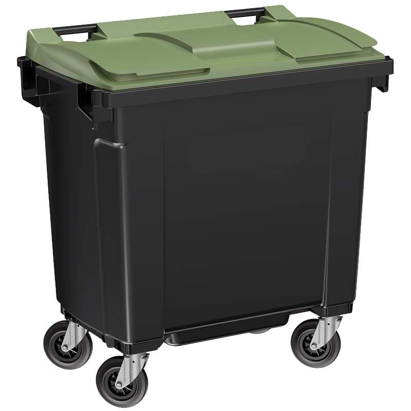 Conteneur à déchet 4 roues 770L - Cuve grise - Couvercle vert