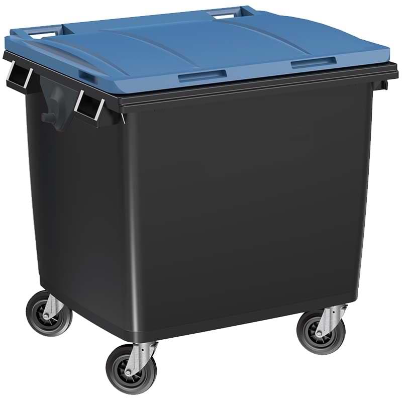 Conteneur à déchets 4 roues 1000L - Cuve grise - Couvercle bleu