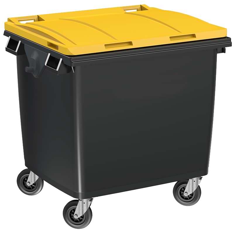 Conteneur à déchets 4 roues 1000L - Cuve grise - Couvercle jaune