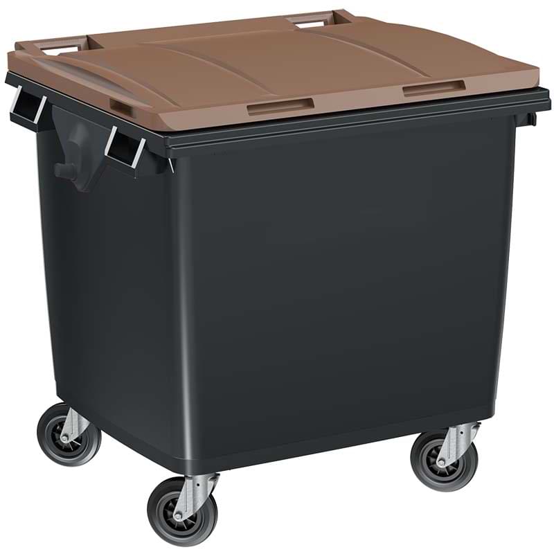Conteneur à déchets 4 roues 1000L - Cuve grise - Couvercle marron