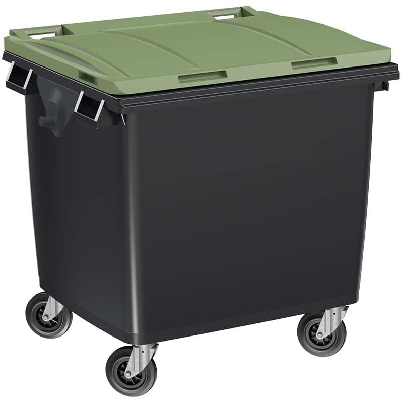 Conteneur à déchets 4 roues 1000L - Cuve grise - Couvercle vert