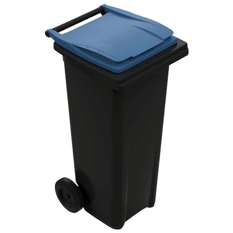 Conteneur à déchets 2 roues 140L - Cuve grise - Couvercle bleu