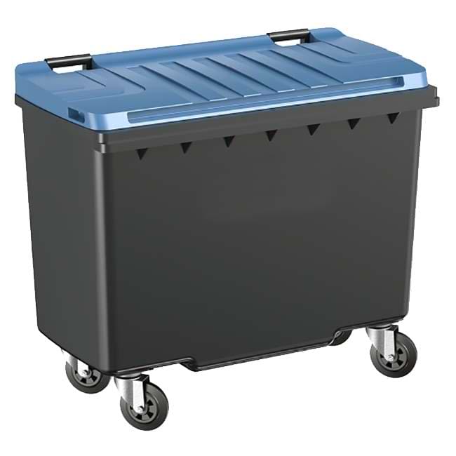 Conteneur à déchets 4 roues 500L - Cuve grise - Couvercle bleu