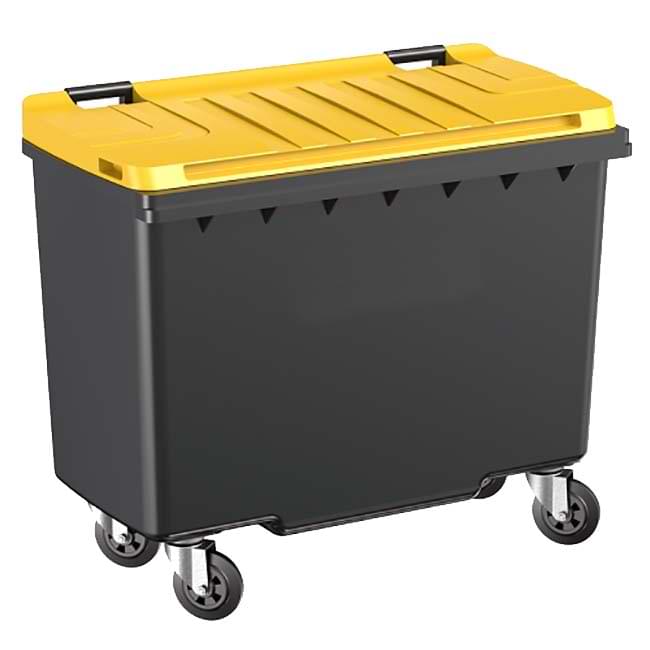 Conteneur à déchets 4 roues 500L - Cuve grise - Couvercle jaune