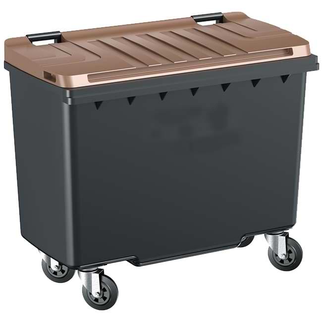 Conteneur à déchets 4 roues 500L - Cuve grise - Couvercle marron