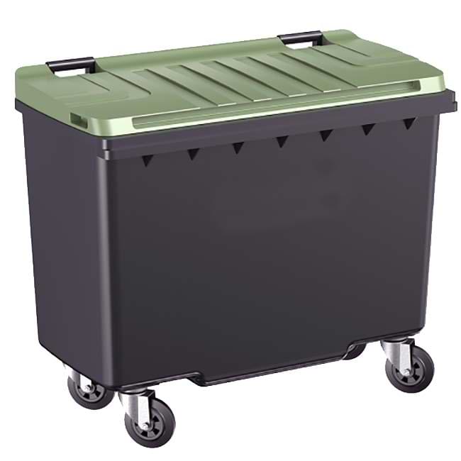 Conteneur à déchets 4 roues 500L - Cuve grise - Couvercle vert