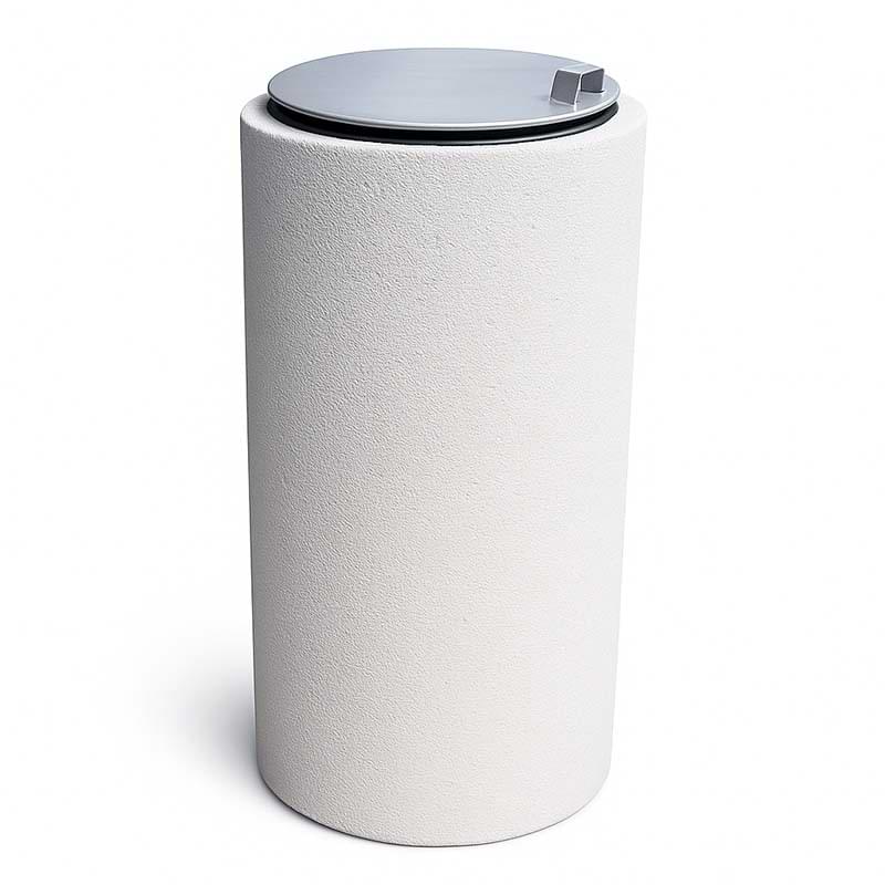 Corbeille béton Rhodes - Finition "Crépi sable" - Avec couvercle