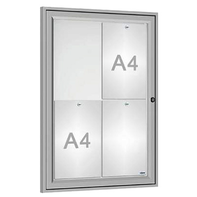 Vitrine intérieure - Fond tôle blanc - 4 A4 Anodisée