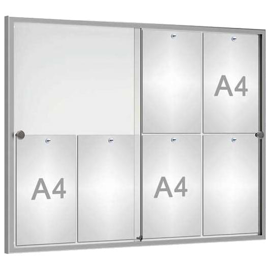 Vitrine intérieure coulissante - Fond magnétique tôle blanc - 8 A4