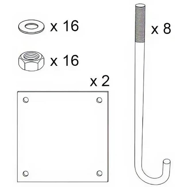 Kit de pose portique (tôle gabarit, crosses de scellement, écrous, et rondelles)