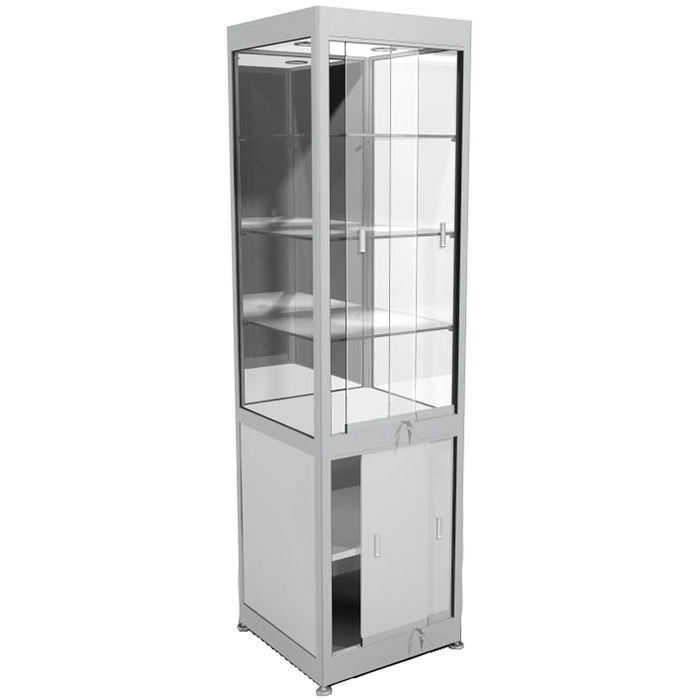 Vitrine meuble haute - H. 1850 X L. 550 X P. 550 mm - Aluminium satiné
