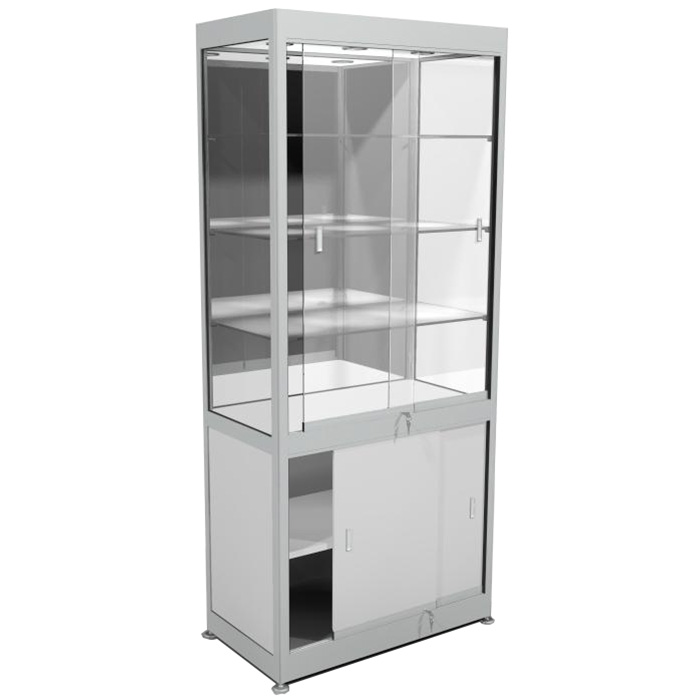 Vitrine meuble haute - H. 1850 X L. 800 X P. 450 mm - Aluminium satiné
