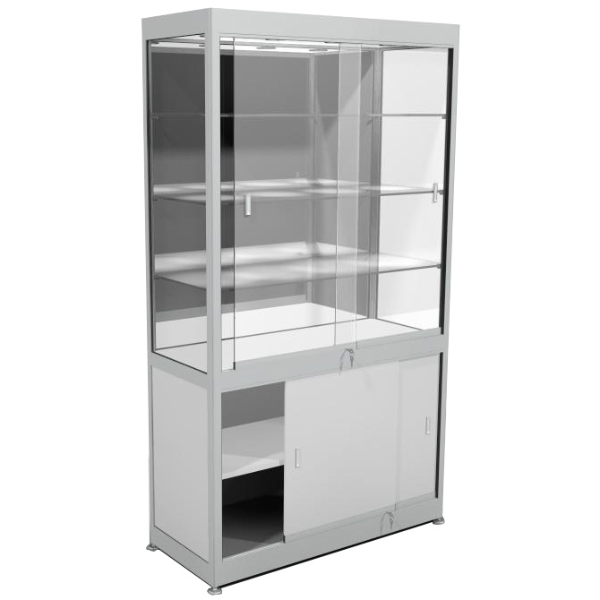 Vitrine meuble haute - H. 1850 X L. 1050 X P. 450 mm - Aluminium satiné