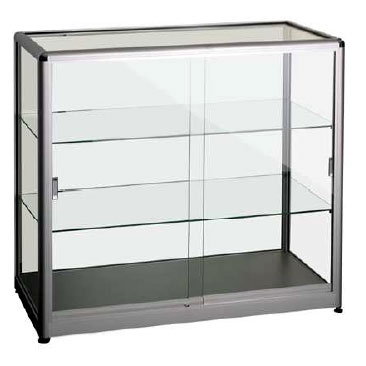 Vitrine basse - H. 950 X L. 1000 X P. 500 mm - Aluminium satiné
