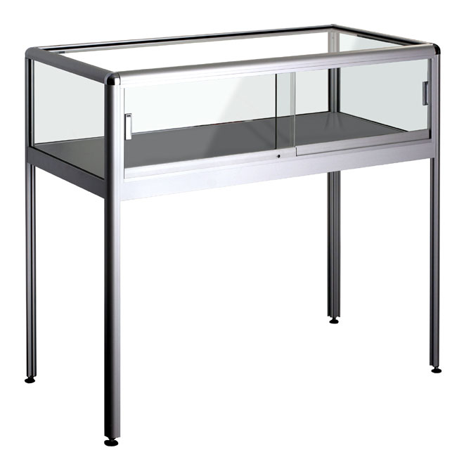 Vitrine table - H. 950 X L. 1000 X P. 800 mm - Aluminium satiné