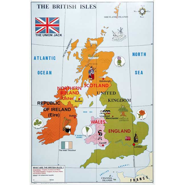 Carte Iles Britaniques - 102 X 70 cm