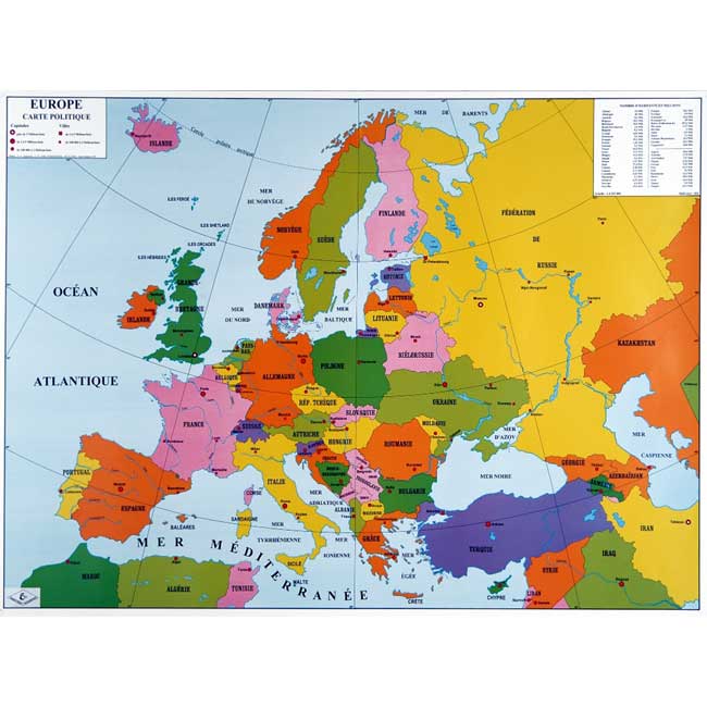 Carte Europe physique / politique - 80 X 124 cm