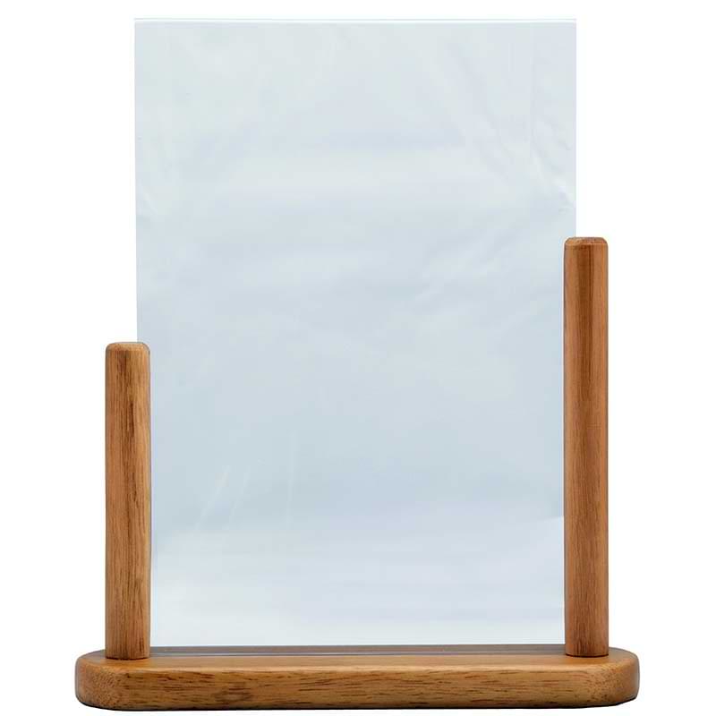 Porte-affichette A4 sur socle bois - Teinte Teck