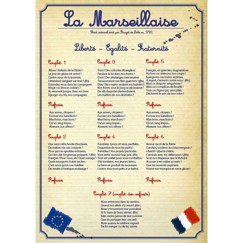 Plaque La Marseillaise PVC - A3 - 297 x 420 mm - Modèle Primaire