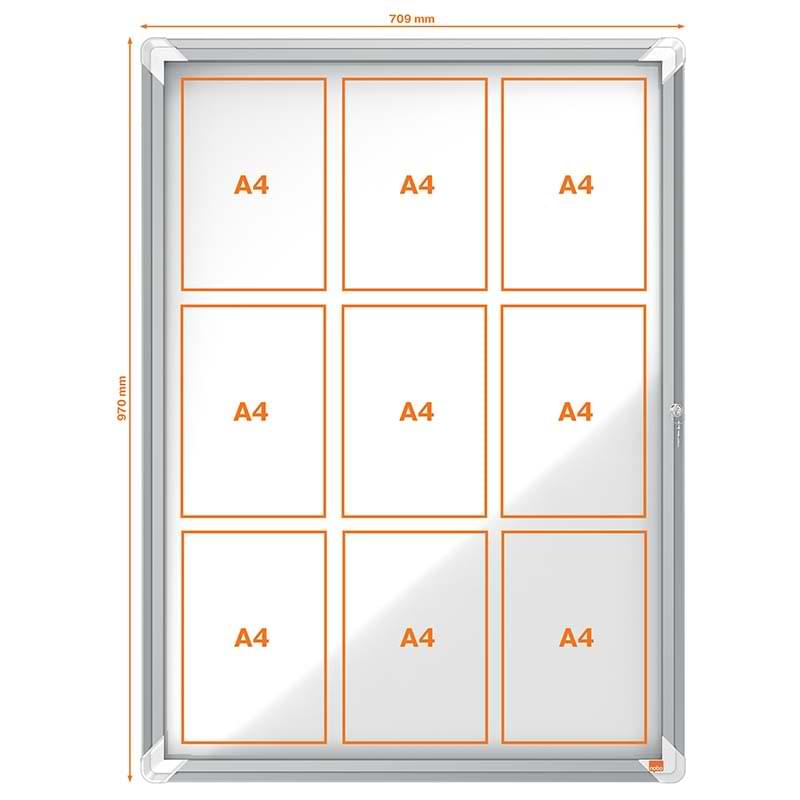 Vitrine extérieure Nobo - 9 X A4 - H. 969 X L. 708 mm