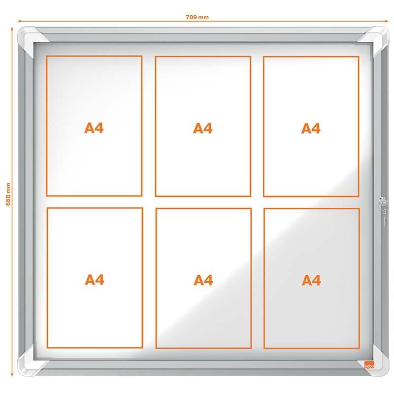 Vitrine intérieure Nobo - 6 X A4 - H. 668 X L. 709 mm