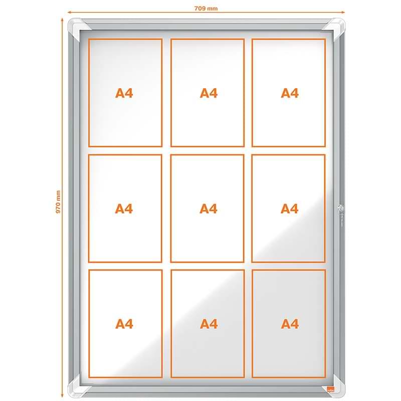 Vitrine intérieure Nobo - 9 X A4 - H. 970 X L. 709 mm