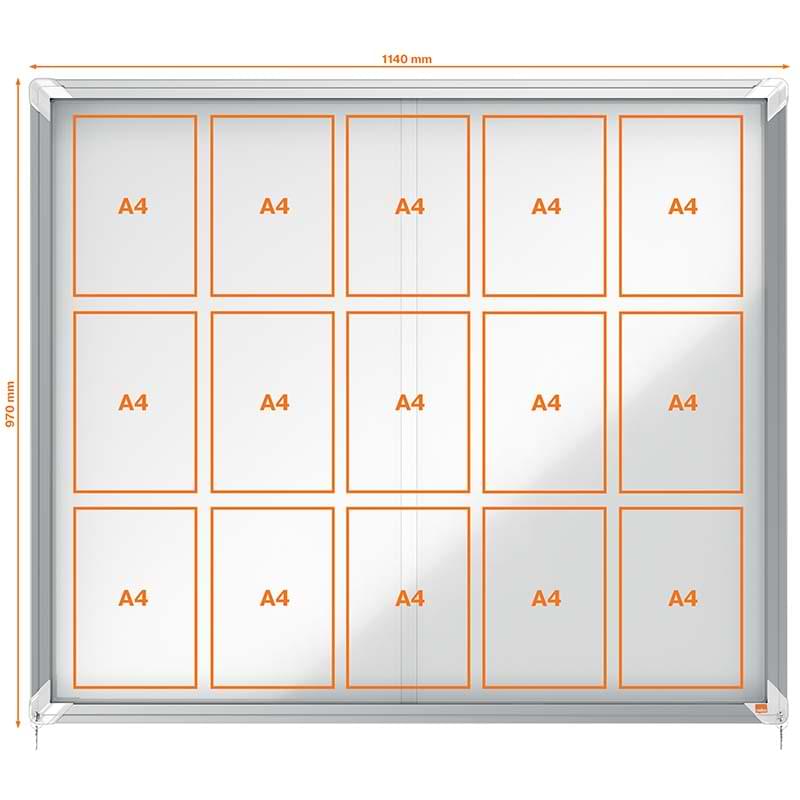 Vitrine intérieure Nobo - 15 X A4 - H. 970 X L. 1140 mm