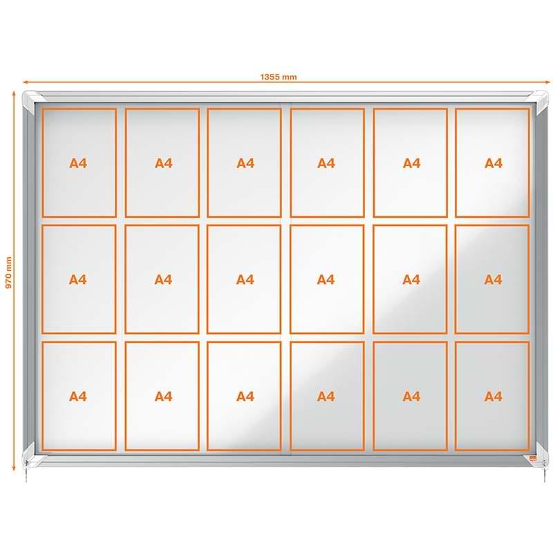 Vitrine intérieure Nobo - 18 X A4 - H. 970 X L. 1355 mm