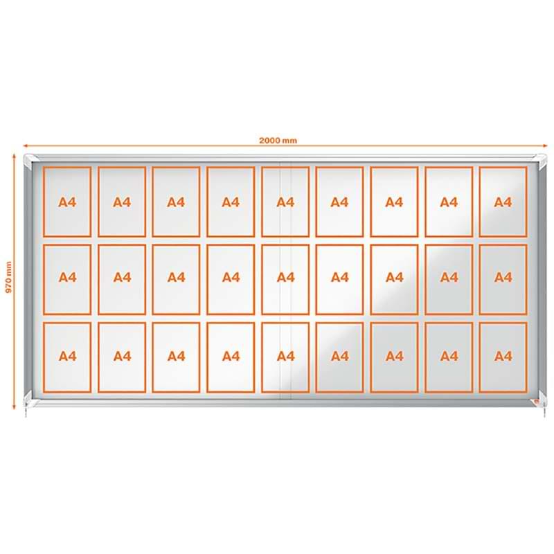 Vitrine intérieure Nobo - 27 X A4 - H. 970 X L. 2000 mm