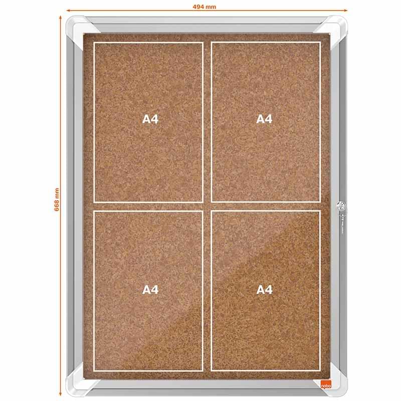 Vitrine intérieure Fond Liège Nobo - 4 X A4 - H. 668 X L. 494 mm