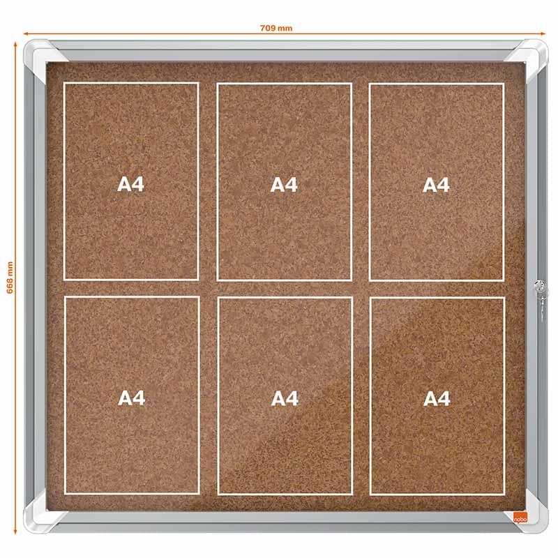 Vitrine intérieure Fond Liège Nobo - 6 X A4 - H. 668 X L. 709 mm