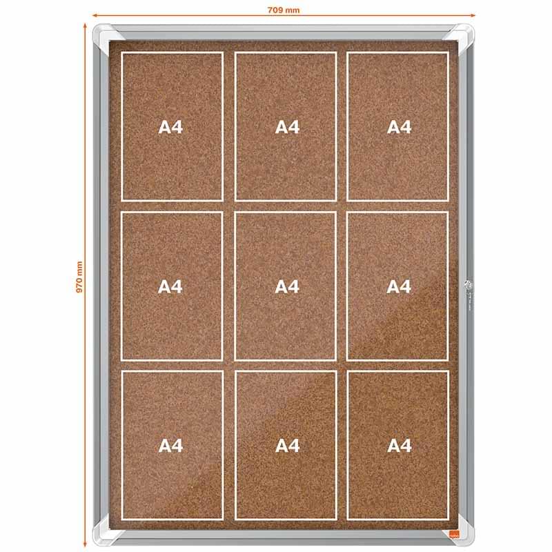 Vitrine intérieure Fond Liège Nobo - 9 X A4 - H. 970 X L. 709 mm