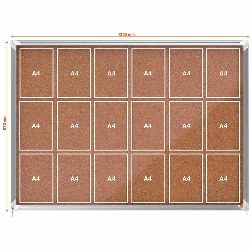 Vitrine intérieure Fond Liège Nobo - 18 X A4 - H. 970 X L. 1355 mm
