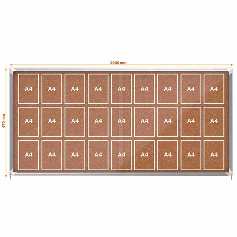 Vitrine intérieure Fond Liège Nobo - 27 X A4 - H. 970 X L. 2000 mm