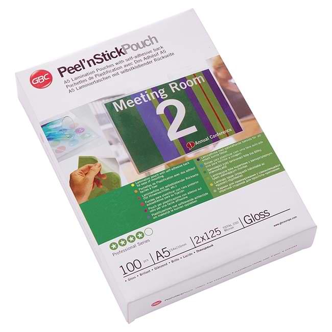 Pochette de plastification adhésive brillante 125µ - Format A5 - Jeu de 100 pièces