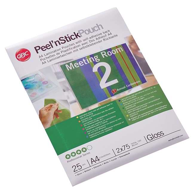 Pochette de plastification adhésive brillante 75µ - Format A4 - Jeu de 25 pièces