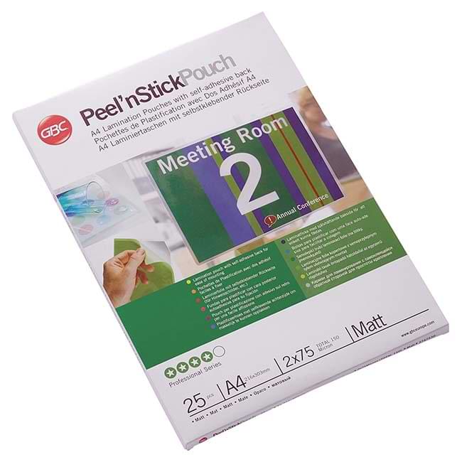 Pochette de plastification adhésive mate 75µ - Format A4 - Jeu de 25 pièces