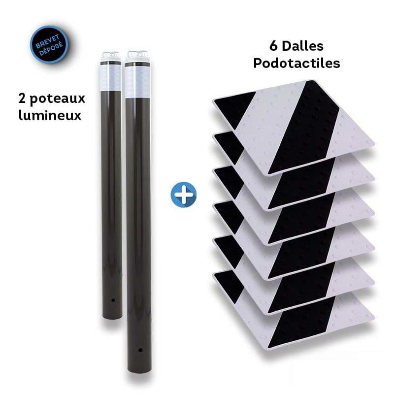 Kit de balisage passage piétons - Poteaux gris / Dalles noir/gris