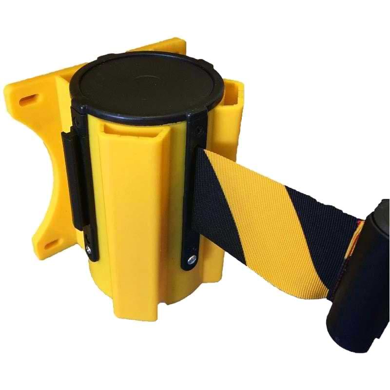 Enrouleur sangle mural 5 m - Corps jaune / Sangle jaune et noir