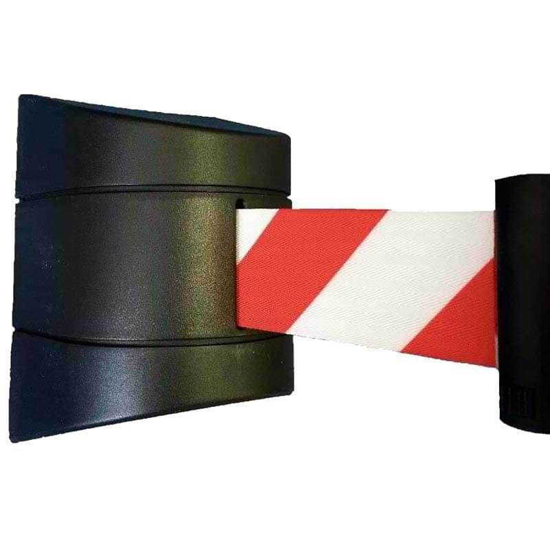 Enrouleur sangle mural 10 m - Corps noir / Sangle rouge et blanc