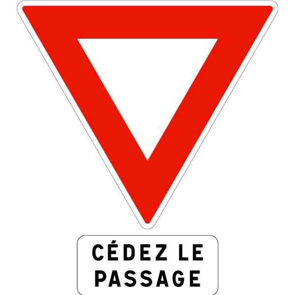 Panneau routier Cédez le passage AB3a 1000 mm + M9c 500 X 200 mm - Classe 1