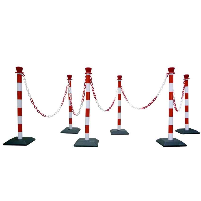 Kit 6 poteaux PVC base lestée + chaine - L. 10 m - Rouge / Blanc