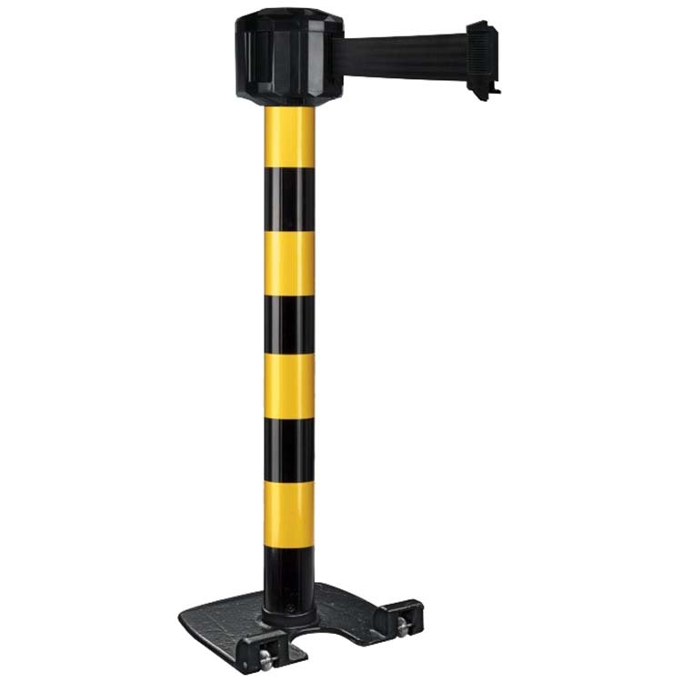 Poteau à sangle 10 m base lourde à roulettes  - Poteau noir/jaune
